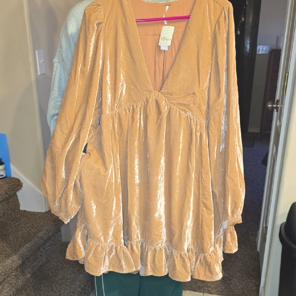 Free People Tan Velvet Tunic Dresslarger. Size Large.